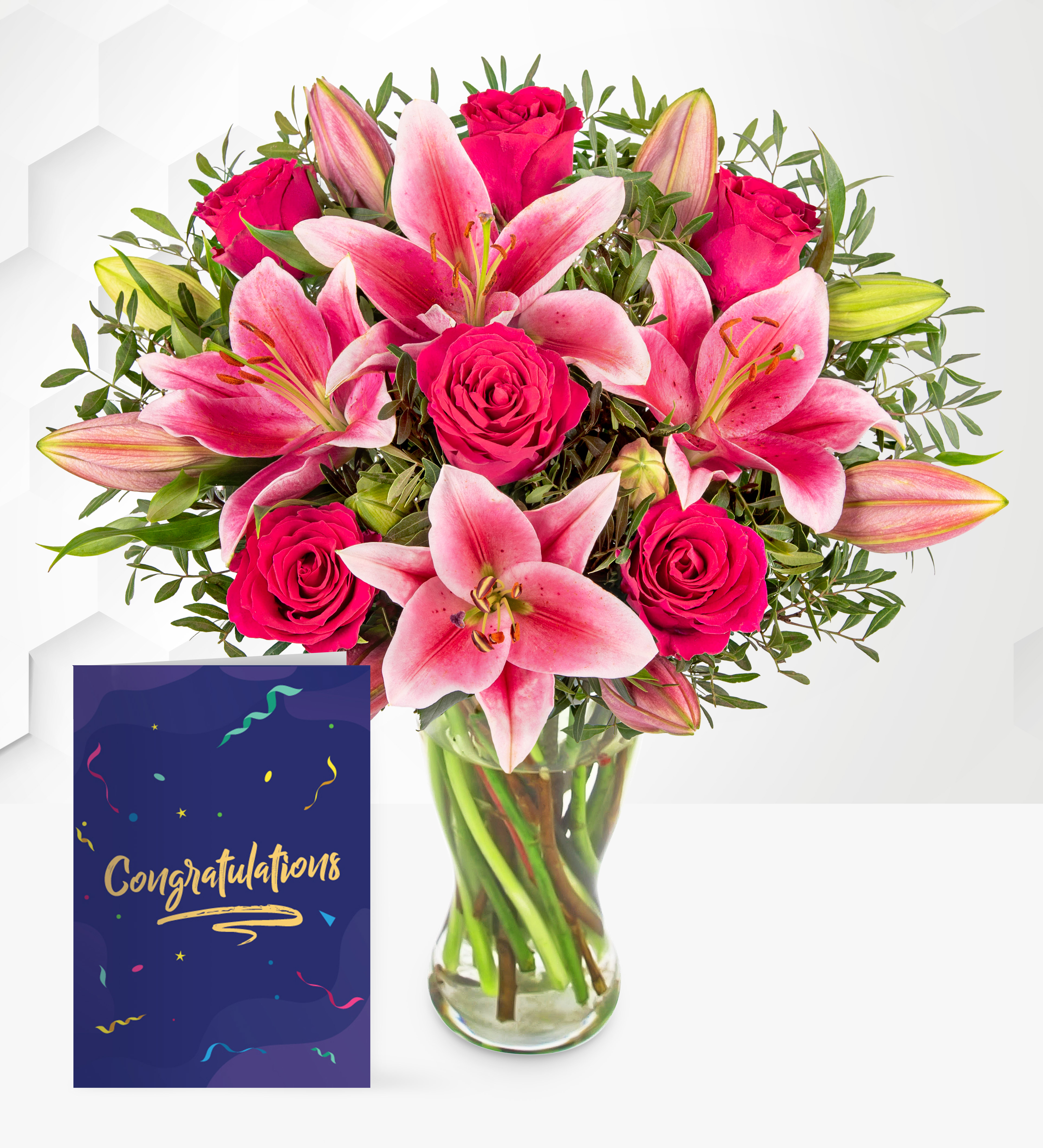 Congratulations Roses Classy Rose and Lily with Congratulations Card | Prestige Hampers